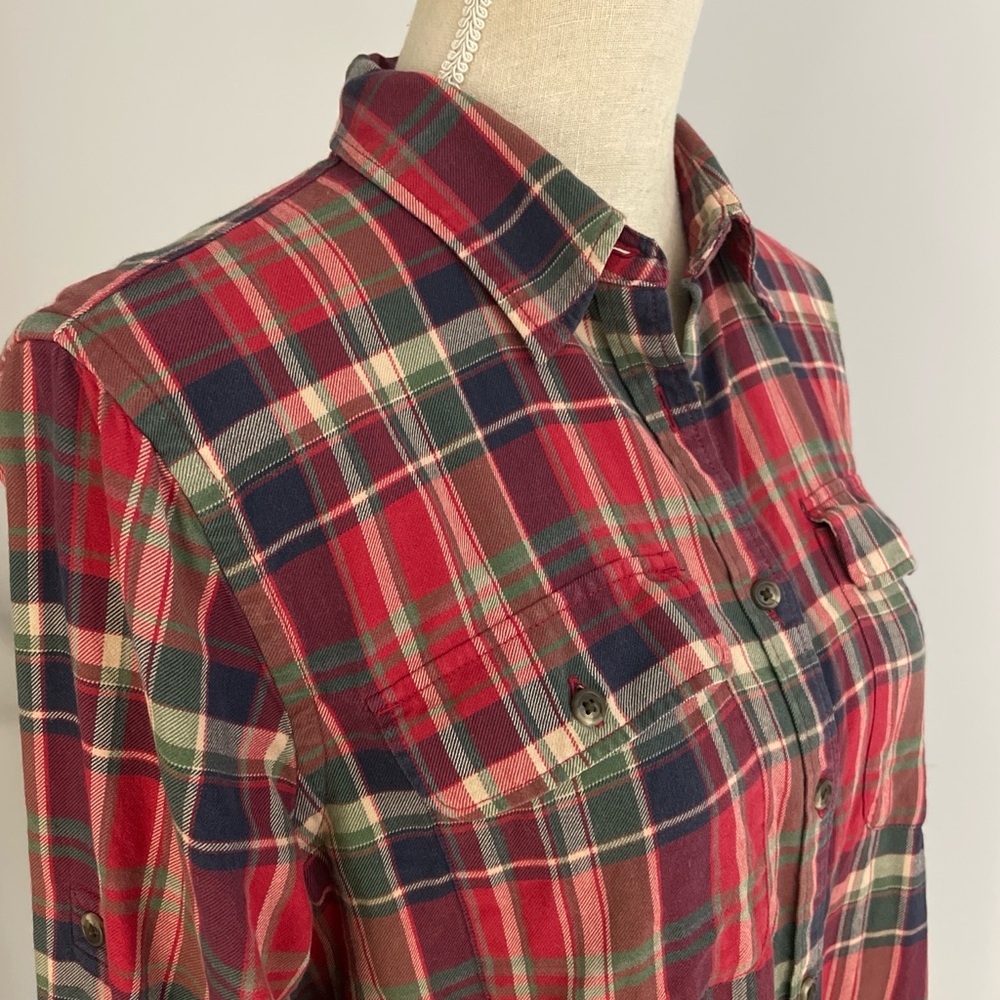 Lauren Ralph Lauren Plaid‎ Flannel Button Down Shirt Large Top Red Green - Picture 6 of 6